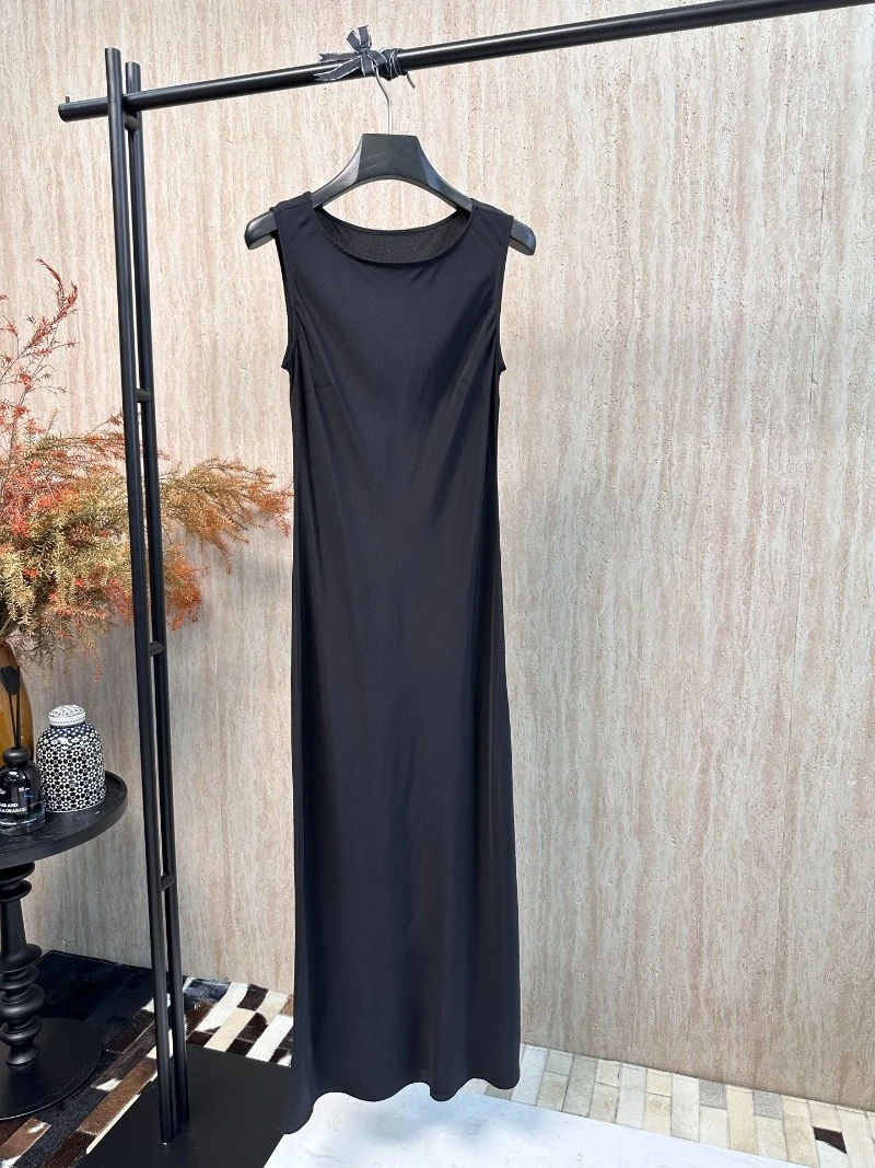 

Minimalist Black Silk Vest Dress