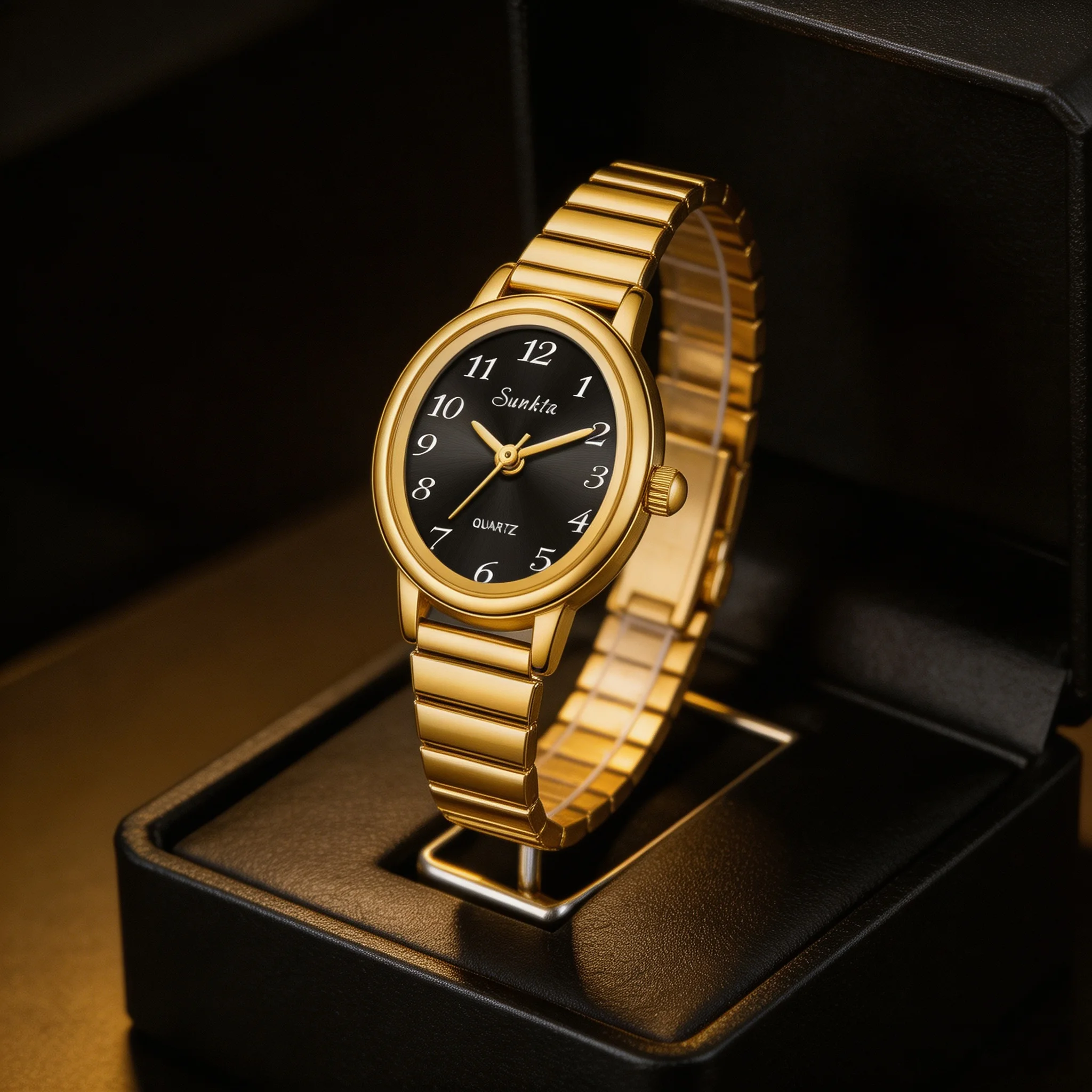 SUNKTA Simple Women Fashion Gold Black Design Ladies' Quartz Watch Casual Steel Strap Waterproof Female Bracelet Gift Clock