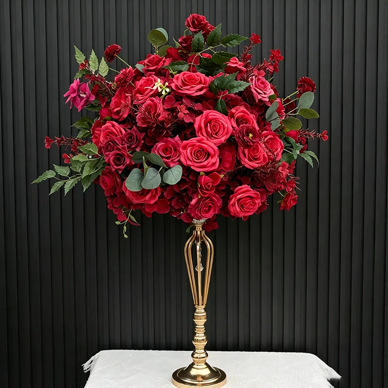 70/60/40/30cm Rote Rosen Grüne Blätter Blumenkugeln für Tischdekorationen Hochzeitstisch Kranz Zubehör Bühnen-Dekoration Blumenrequisiten – Detail 5