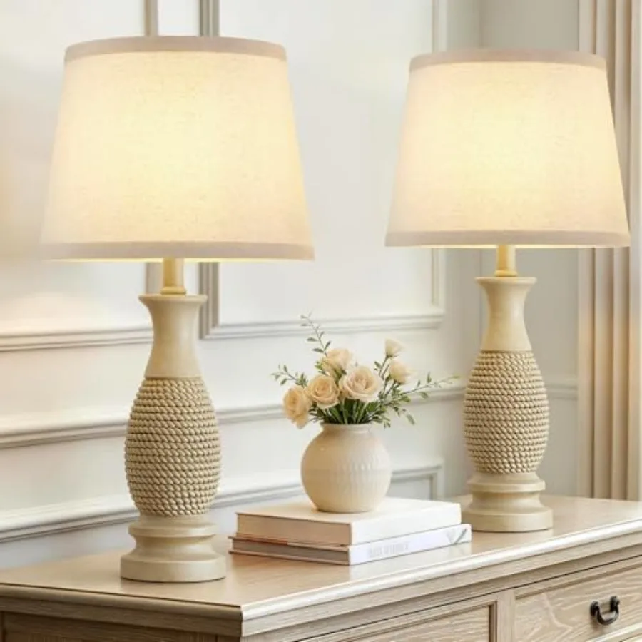

Table Lamps Set of 2 21.6 Resin Farmhouse Bedside Lamps for Bedroom Living Room Rustic Beige Finish Rotary Switch Ideal for Nig