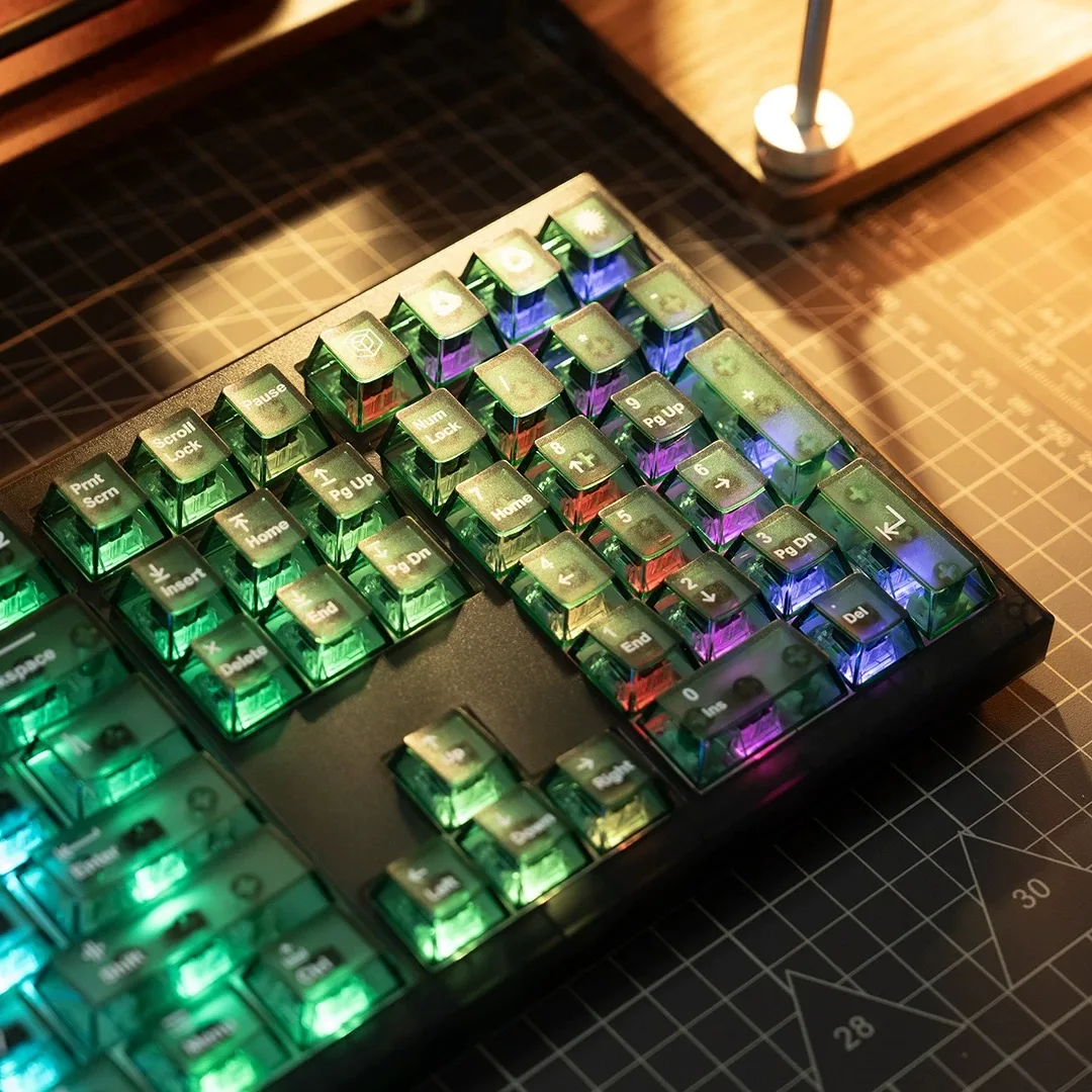 الأخضر من خلال Keycap Chreey ارتفاع مادة الكمبيوتر شفافة ماتي ملمس صغير مجموعة كاملة من أغطية المفاتيح الميكانيكية الشفافة