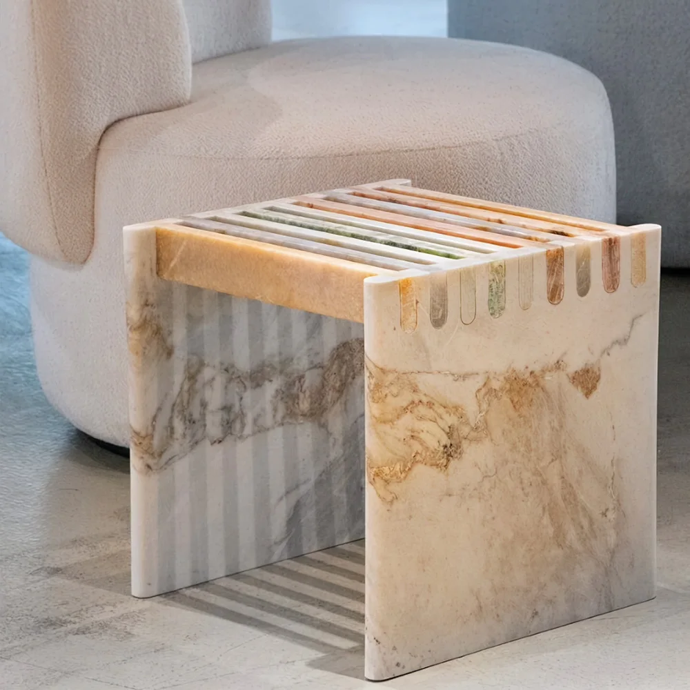 Creative and colorful corner table, Italian luxury fish belly gold marble side table, suitable for living room sofa