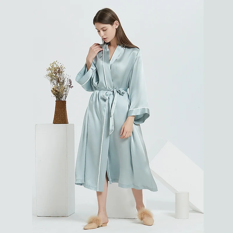 BirdTree, OEKO-TEX, 19MM 100% Silk Night-robe, Women's Long Sleeve Sash Morning Robe, Elegant Pajama Robe, 2026 New T69703JF