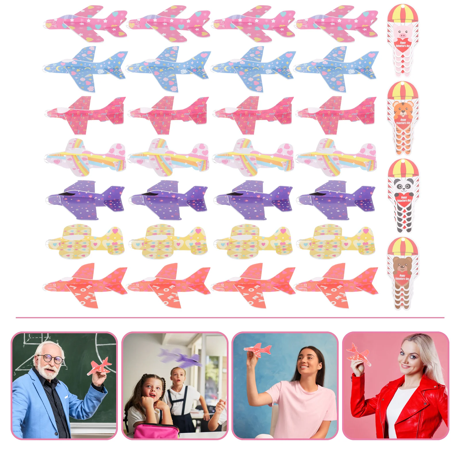1 Set di aeroplani in schiuma di San Valentino Set di biglietti d'auguri per mosche interne sicuri e facili da montare Premi per l'aula Biglietti d'auguri di San Valentino per bambini