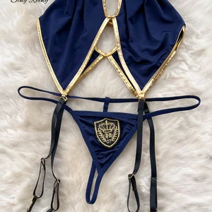 بدلات مضيفة SINGREINY-Erotic للنساء، زي مثي، بلوزة قصيرة الأكمام، سراويل داخلية صغيرة، مجموعات ملابس داخلية غير منتظمة، جوفاء أفضل 6 زي مضيفة مبيعات - رقم 1