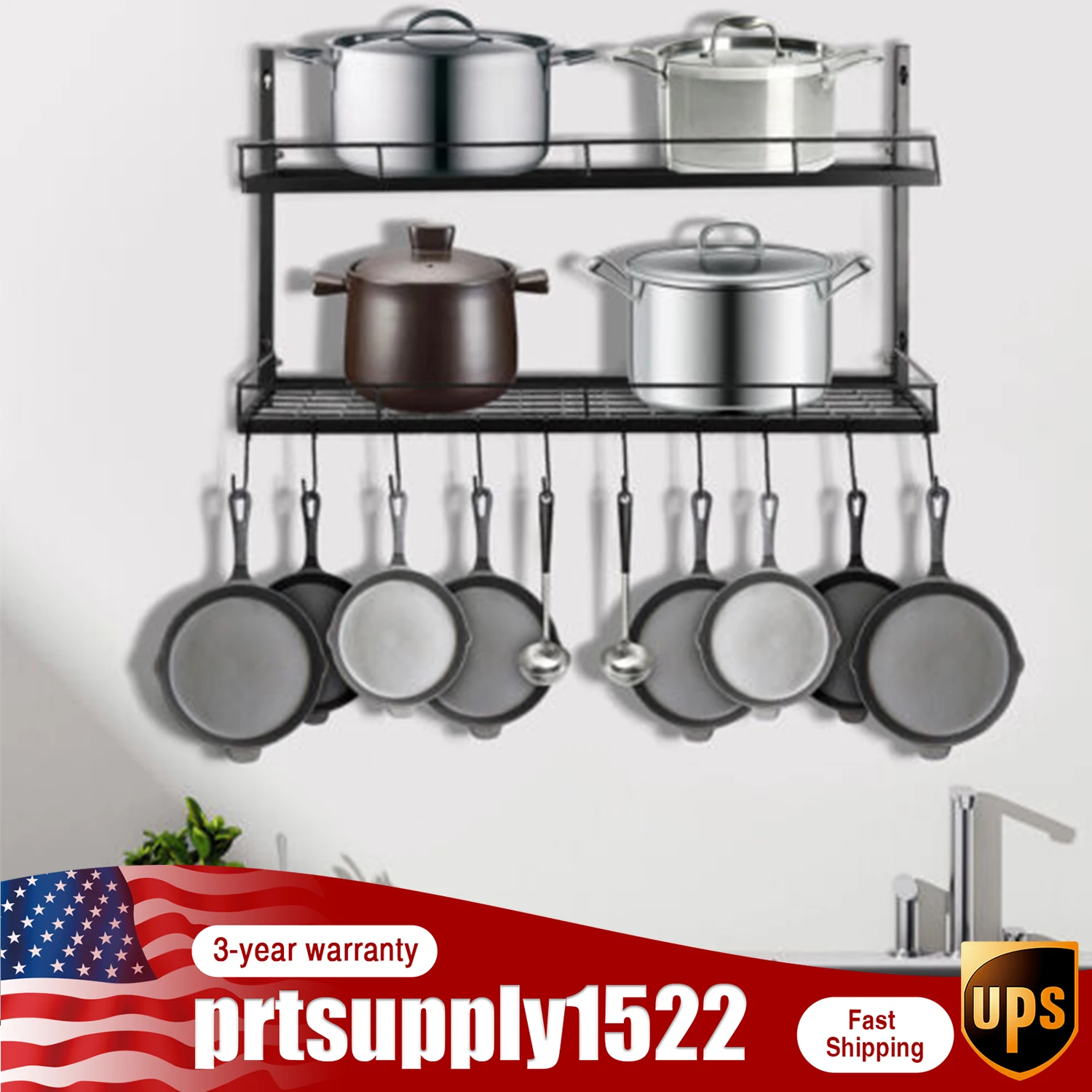 2-Stage Hanging Rack Cookware Storage Wandre Gal Pot Pan Holder Adjustable Kitchen Accessories Organizer With Hook