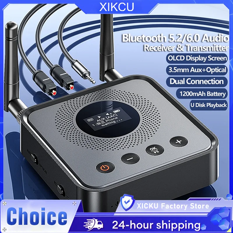 

OLCD Bluetooth 6.0/5.2 Audio Receiver Transmitter AAC aptX-LL/AD/HD 3.5mm Aux Optical Wireless Stereo Music U Disk Player