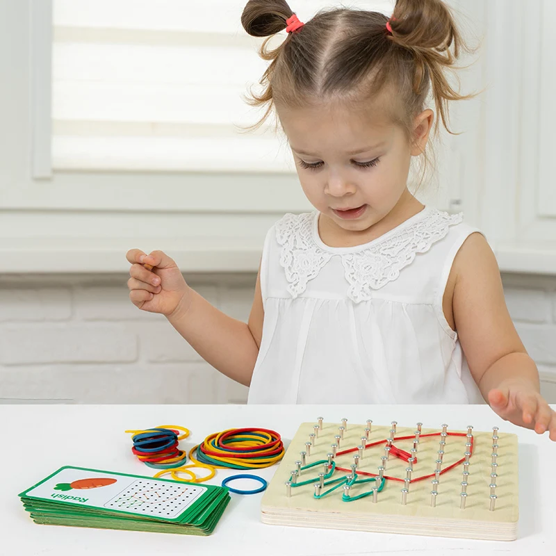 Lernspielzeug für Kinder aus Holz, Nagelbretter, Montessori-Geometrie, Mathematik-Lehrmittel für Formenkognition, Fantasie, Entwicklung