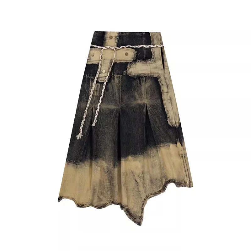 

American Retro Long Denim Skirts Women High Waist Summer Washed Jeans Skirt Ladies Skirts Jupe Femme