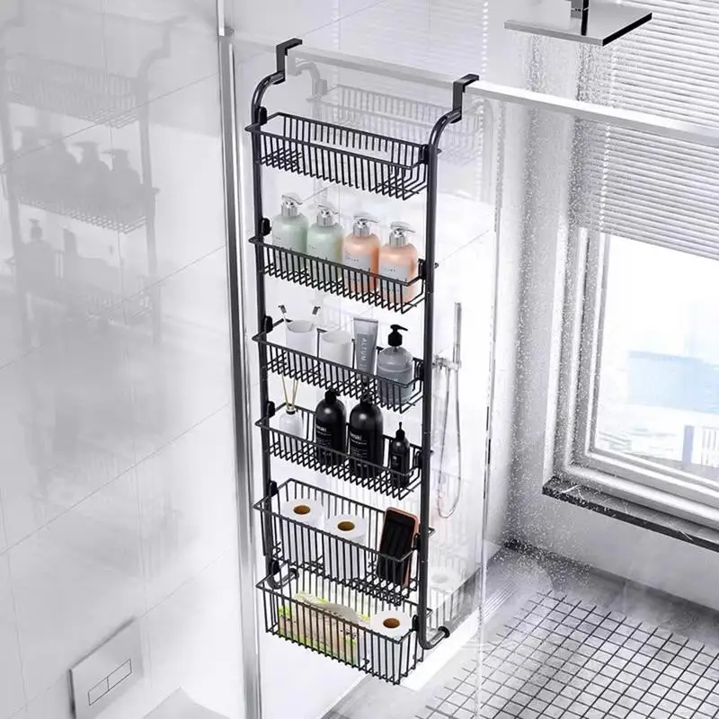 Multi Layer Over Door Hanging Storage Basket Bathroom Shelf Organizer Nail-free Shampoo Holder Storage Rack Bathroom Basket