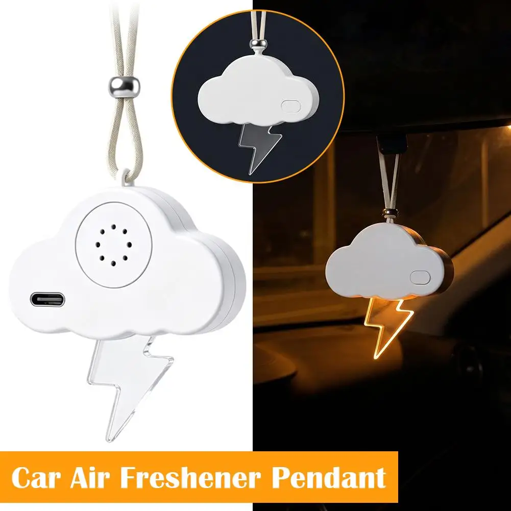 Motion Activated LED Light Car Rearview Mirror Pendant Cute Cloud Air Freshener Aromatherapy Diffuser Rechargeable Hanging decor