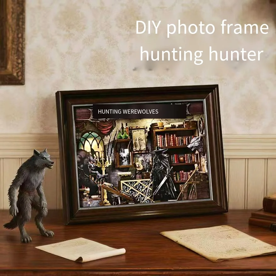 DIY 3D Photo Frame Miniature Hunter Cabin-Handmade Assembled Puzzle Block Wall Art,Creative 3D Wall Hanging Gift for Home Decor