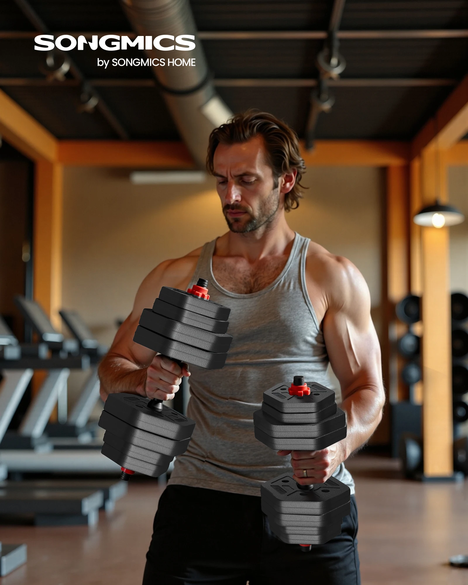 SONGMICS Hantelset, Hanteln mit Verbindungsstange, Hexagon, Kurzhantelset, für Workout, Fitnesstraining, Gewichtheben