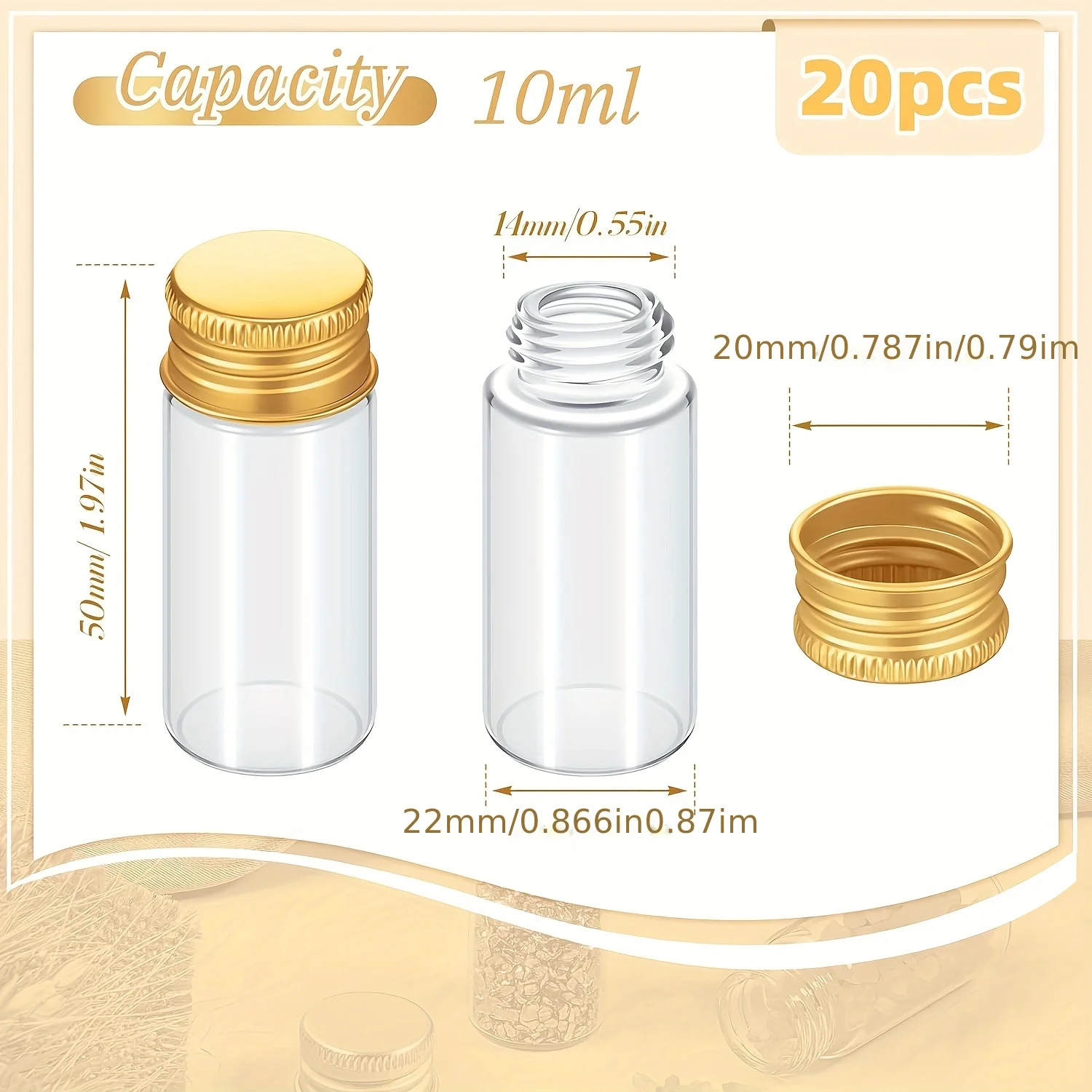 10/15/20/25/30 زجاجات صغيرة شفافة، زجاجات صغيرة مع أغطية معدنية من الألومنيوم، برطمانات صغيرة، زجاجات صغيرة فارغة مع أغطية