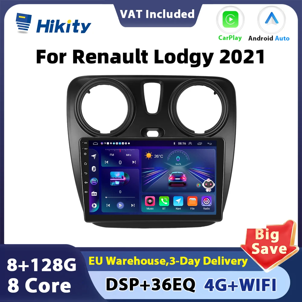 Hikity Car Radio Wireless Carplay Stereo For Renault Lodgy 2021 Dokker 2012-2020 GPS Navigation RDS HIFI 2din autoradio HeadUnit