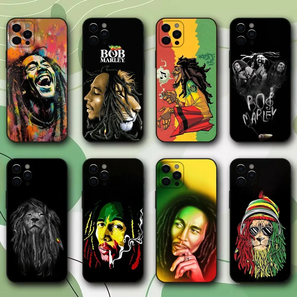 Bob Marley Rasta Lion Phone Case For iPhone 16,15,14,13,12,11,Pro,X,XS,Max,XR,Plus,Mini Soft Black Cover