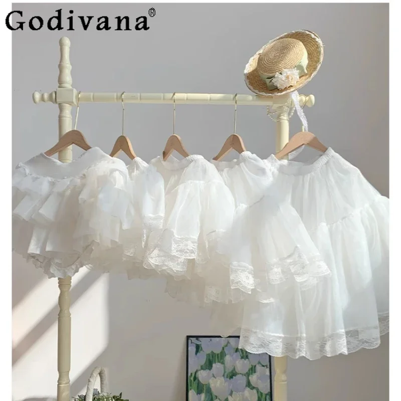 IMU Original White Lolita Inside Skirt Support Ball Gown Crinoline Women's Elastic Waist Lace Short Puffy Skirt Pumpkin Shorts