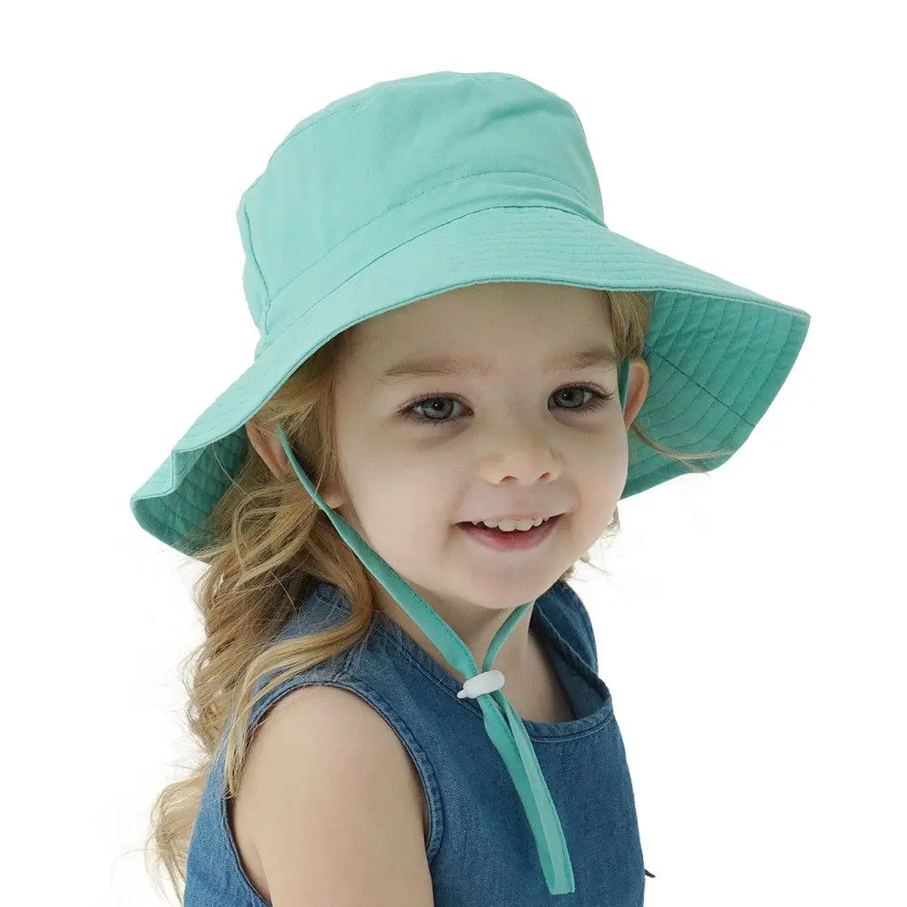 Summer Toddler Kids Neck Ear Cover Swimming Hats Wide Brim Bucket Hat Baby Sun Hat with Adjustable Chin Strap Beach Cap