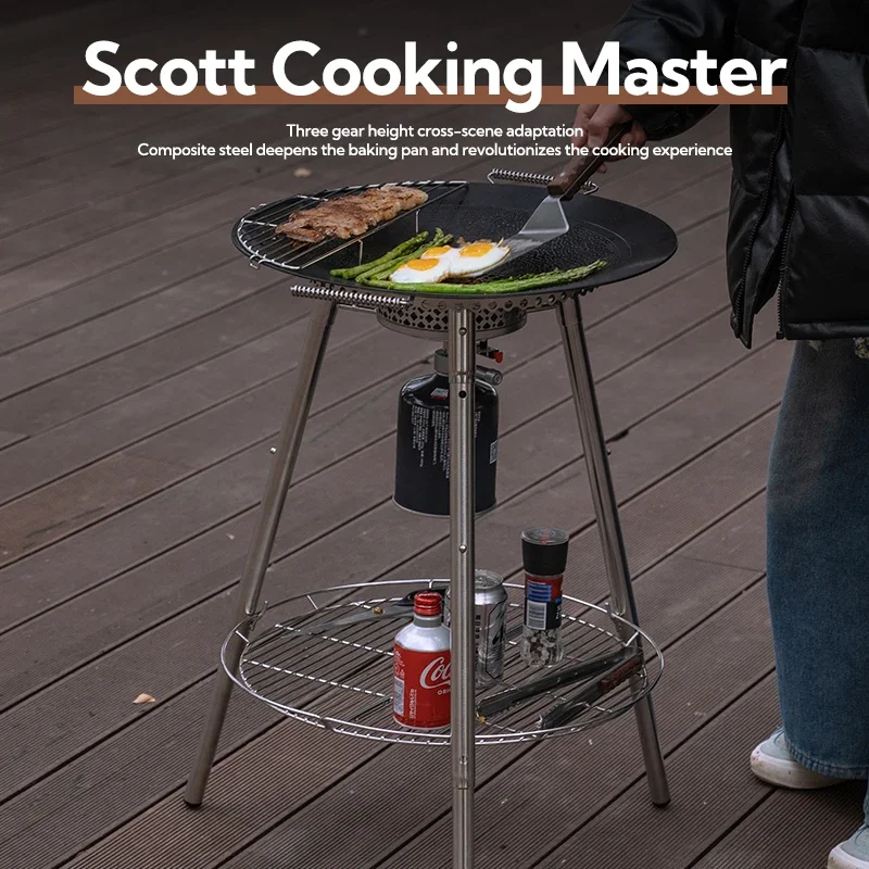 Campingmoon التخييم موقد غاز شواية النار في الهواء الطلق الفولاذ المقاوم للصدأ شواء شواء للطي في الهواء الطلق خبز شواء مع لوحة قلي الحديد الزهر