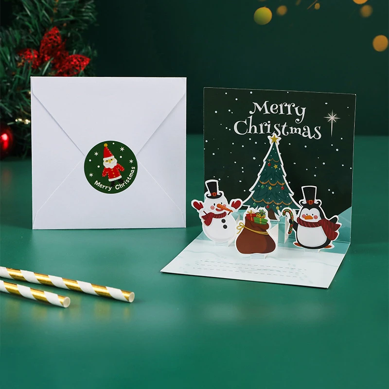 1Set 3D biglietto di natale colorato brillante allegro babbo natale pupazzo di neve alce biglietti di auguri di natale per forniture per feste di festa