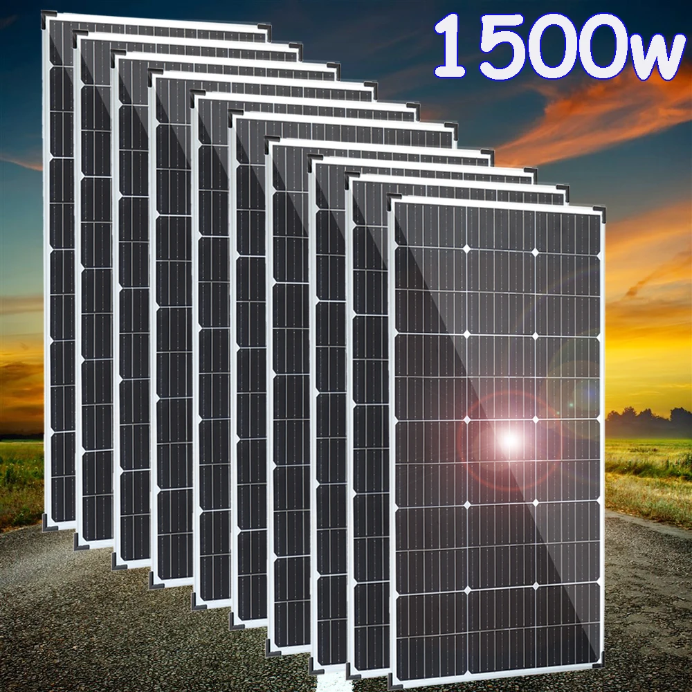 1500w 1200w 1000w 600w 450w 300w 150w paneli słonecznych Zestaw kompletny z ramą aluminiową 12V 24V System ładowania akumulatorów dla domu samochodu