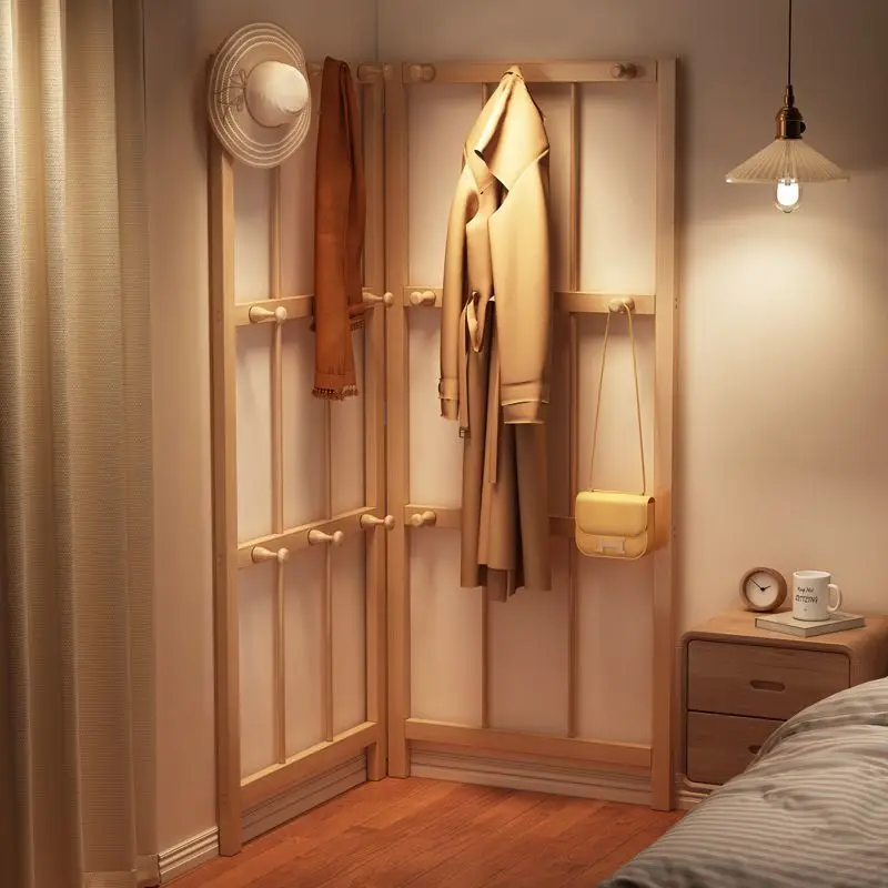 

Solid wood hanger household bedroom vertical hanger floor coat rack simple shelf rental house wall hanger