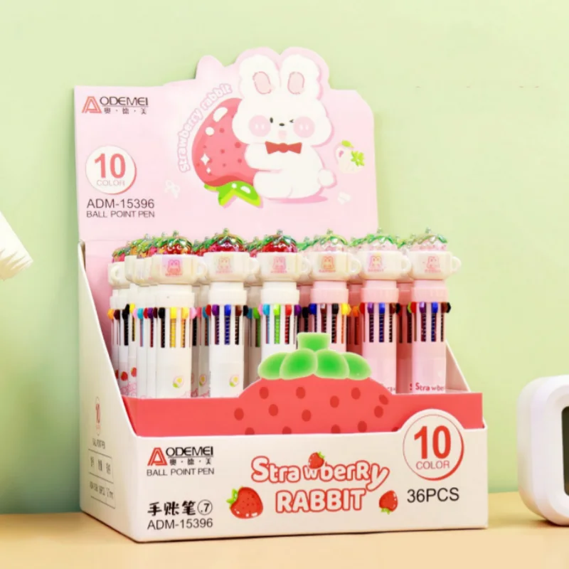 

36pcs/lot Kawaii Teacup Strawberry Rabbit 10 colors Ballpoint Pen Cute Press Ball Pens School Office Writing Supplies