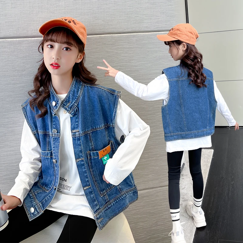 

Girls Denim Vest Kids Clothing Spring Autumn Casual Jeans Vest Sleeveless Jacket Outerwear Toodler Babys Tops Children Clothes