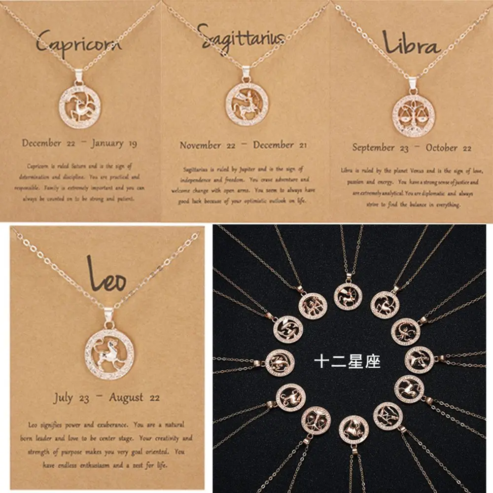 Alloy Taurus Libra Guardian Star Aquarius Leo Scorpio Horoscope Choker 12 Constellation Pendant Necklace Animal Zodiac Sign