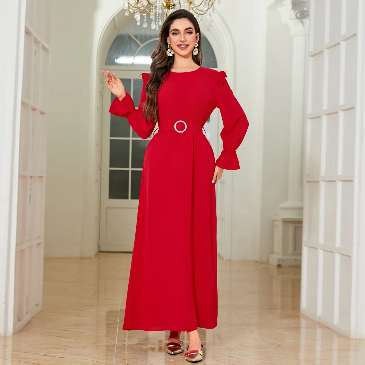 Mode robes musulmanes Vintage dubaï turquie Abbaya Robe d'été femmes bohème ceinture à manches longues Robe Musulmane Femme robes