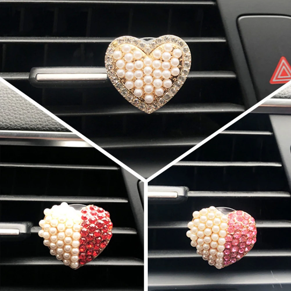 

Car Perfume Clip Heart Shape Pearl Rhinestone Decor Mini Solid Diffuser Aromatherapy Stone Auto Vehicle Decoration Silver