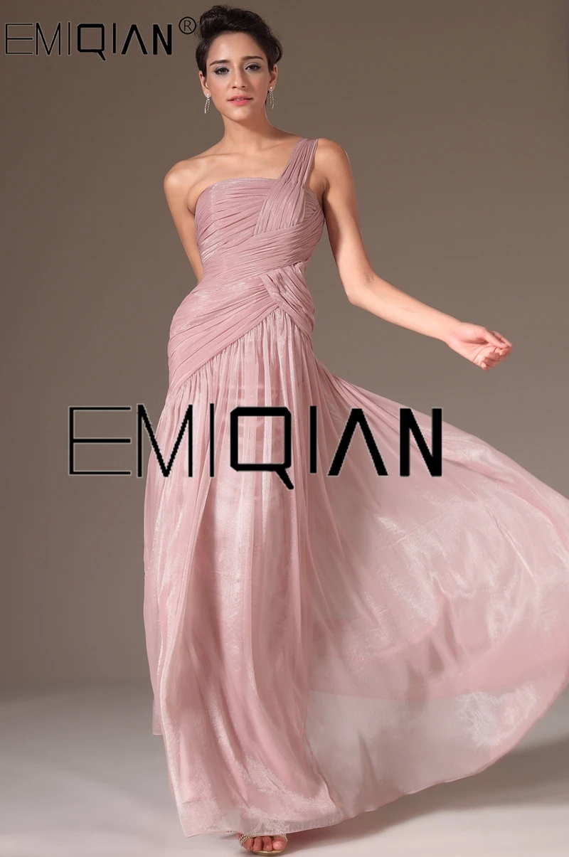 One Shoulder Dusty Pink Chiffon Evening Dress Mermaid Long Formal Party Dress