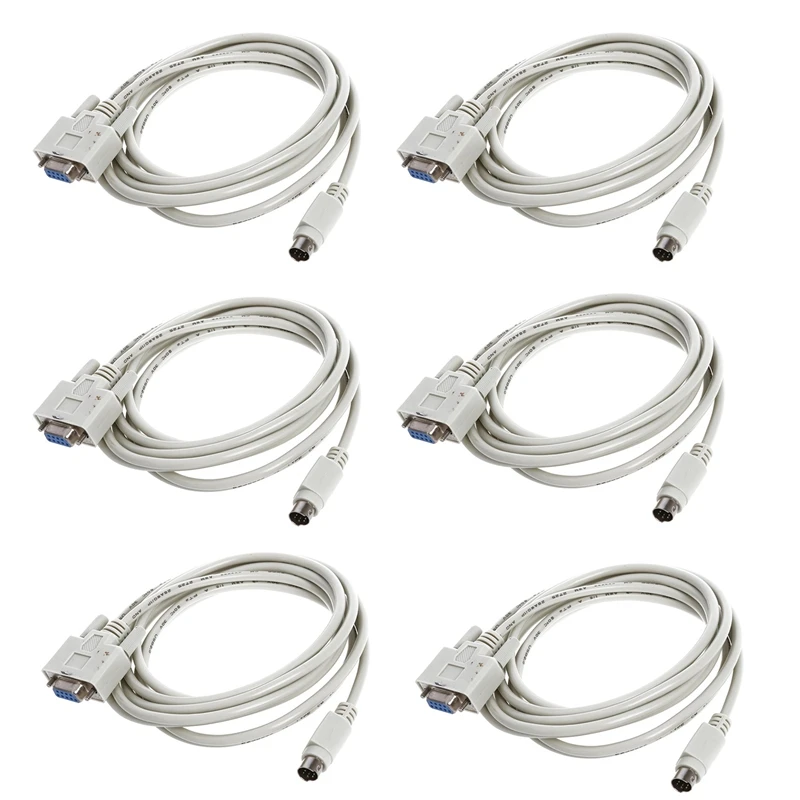 6X DB9P To 8P Mini Din RS232 Download Cable White 8.2 Ft For PLC DVP-EH