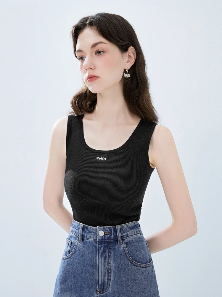 

Miu Letter Pattern ort Knitted Vest Women's Base Layer Tank Top Autumn Outwear Sli Versatile Slim Fit Faionable Design