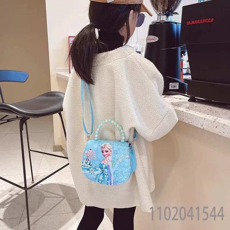 Disney Children's Bag Frozen Princess Shoulder Bag Fashion Pearl Tote for Girl Kids Toddler Cartoon Crossbody Bag Purse 2023 New