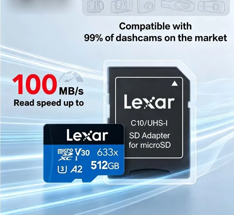 Lexar 633X Memory Card Blue TF Cards 128GB 64GB 32GB Micro SD Card Class 10 Flash Cards SDHC/SDXC UHS-I for Dashcam Camcorder