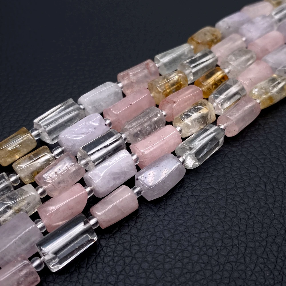 3 Strands Natural White Quartz Citrine Rose Quartz Amethyst 8x12mm Faceted Nugget Tube Beads 15.5
