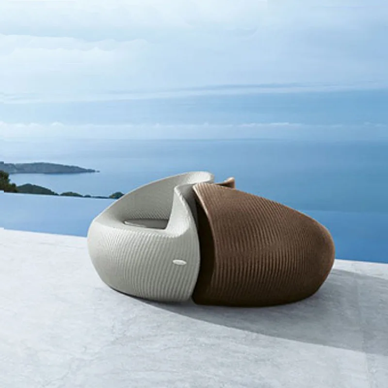 Outdoor Sofa Innenhof Villa B & B Balkon Rattan Stuhl Möbel Wasserdicht Sonnenschutz Rattan Kreative Runde Doppelbett