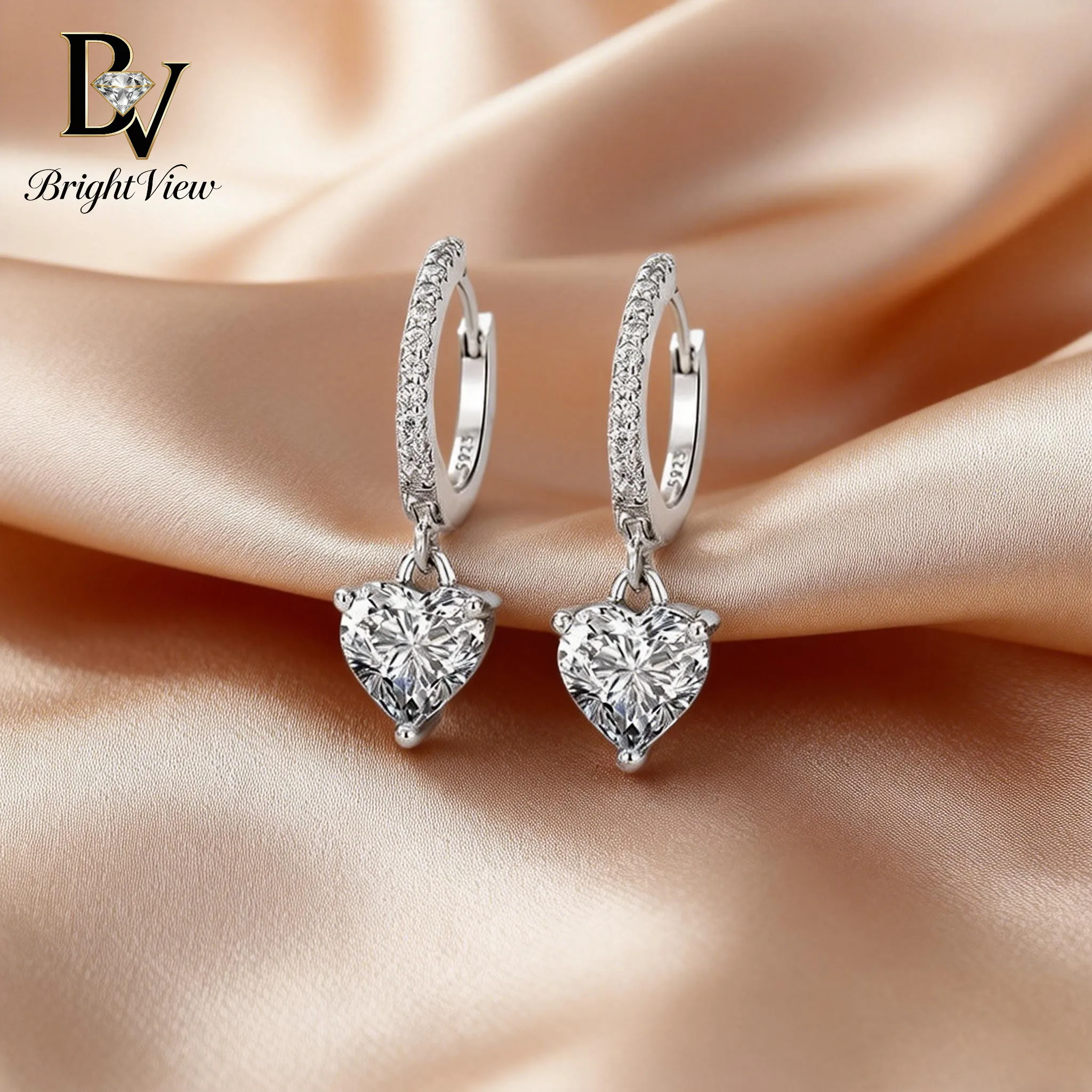 

S925 Sterling Silver Moissanite Hoop Drop Earrings Sparkling Heart Shaped Dangle Earrings Hypoallergenic Fine Jewelry