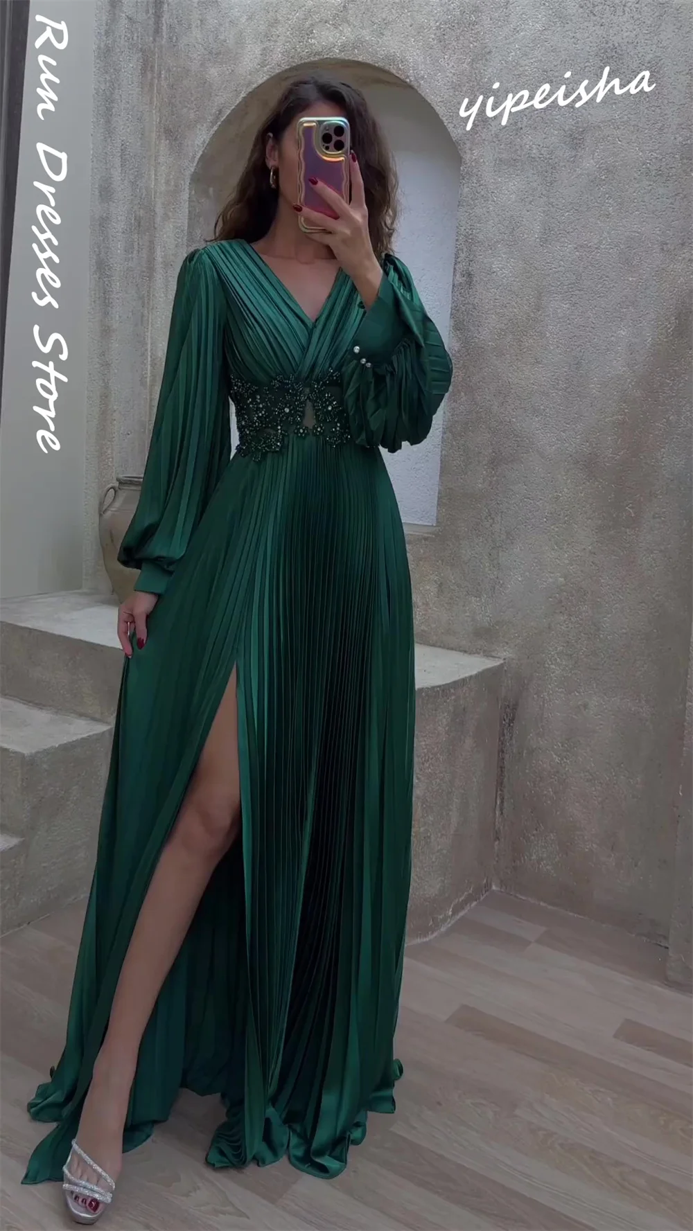 Personalizado elegante com decote em v a linha até o chão vestidos de noite beading chiffon formal ocasião vestido فساتatuuratuurف www