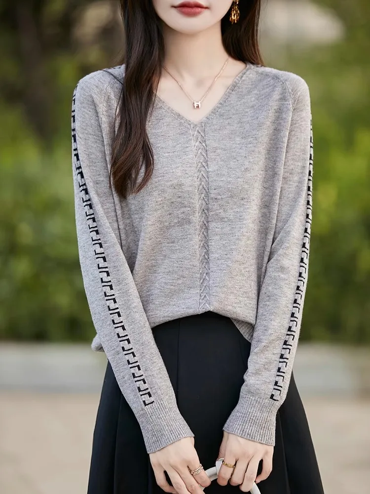 

Women's Loose V-Ne Knitwear Wool Base Layer Top Autumn Winter New Sle Slimming Effect Simple Commute Sle Long Sve