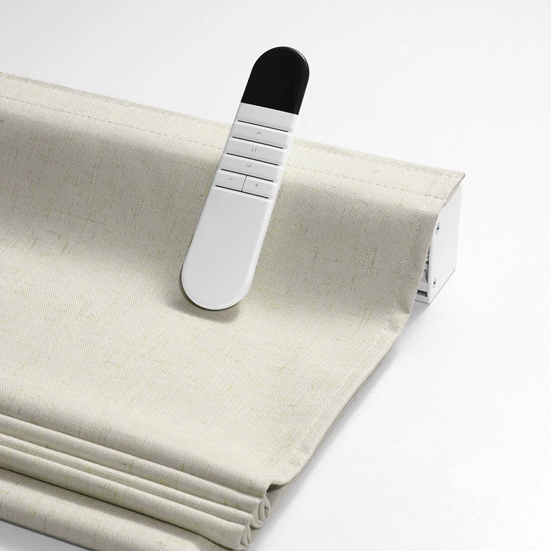 Motorized Roman Shades with Remote Control Blackout Linen Fabric Automatic Shades for Windows No-Fray Design Rechargeable Alexa