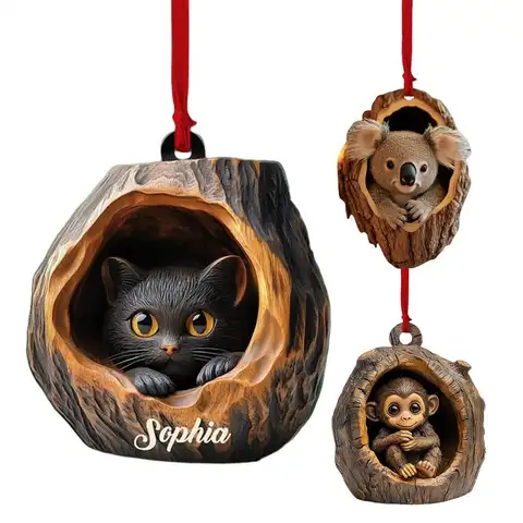 Animal Christmas Tree Ornaments Cute 2D Acrylic Koala Monkey Cat Pendant for Christmas Bag Car Home decoration
