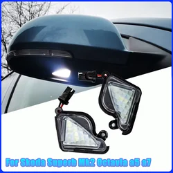 2Pcs Side Mirror Puddle Light No Error Bright Clear Lens Canbus Car Lamp LED Assembly White For Skoda Superb Mk2 Octavia a5 a7