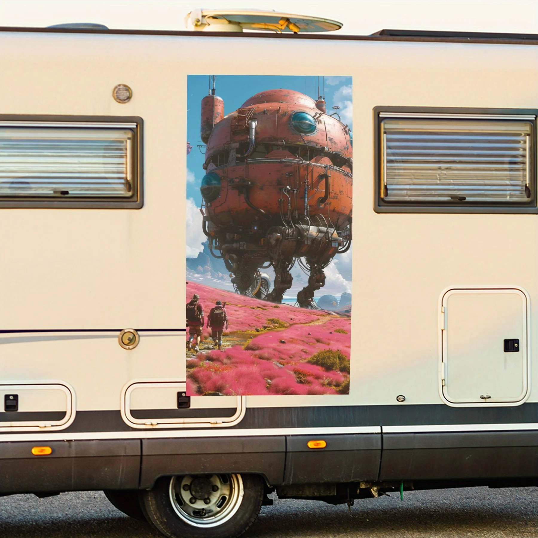 Sci - Fi Machine Explorers,Future Ruin Adventure,Fantasy Airship Scene Car Sticker,motor home Vinyl Wraps for Decoration and Pro