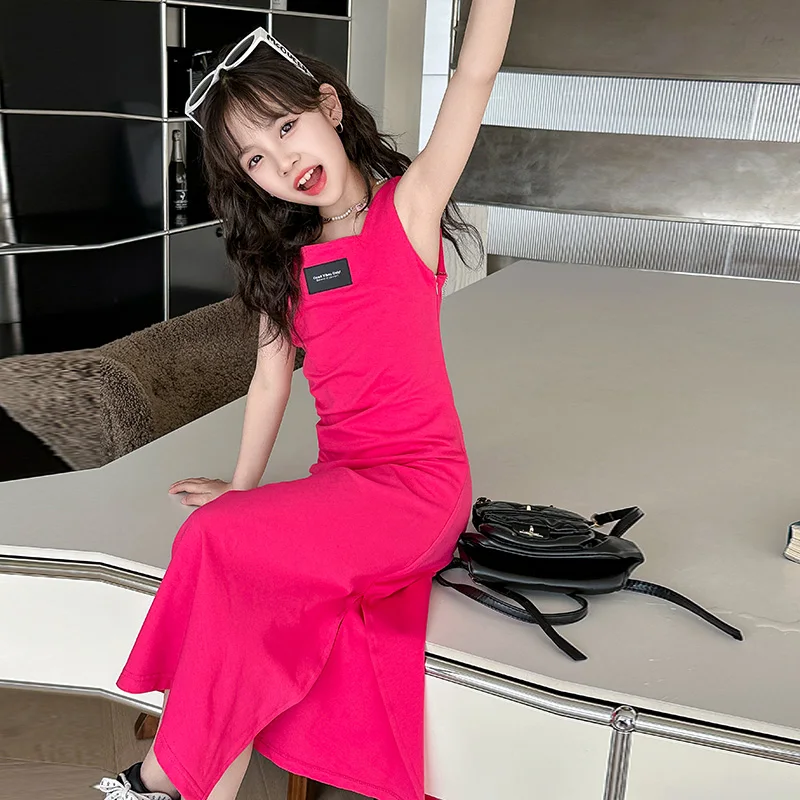 Trend Childrens dresses Girls Dress Sleeveless Skinny Long Dresses Side Cut Slit Casual Dress Girls Kids Clothes one-pieces Suit