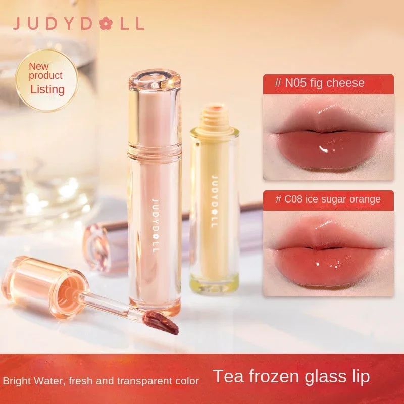 Judydoll Iced Tea Mirror Lip Glaze Waterproof Lasting Transparent Jelly Shell Liquid Lipstick Natural Nude Lip Makeup Cosmetics