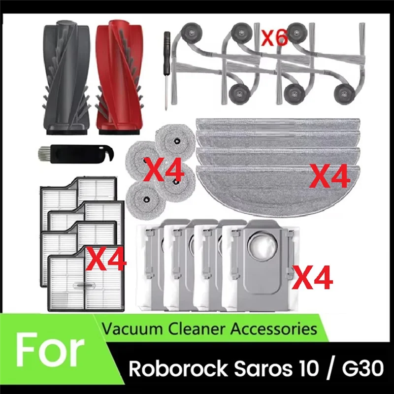 

JDZD 26PCS Replacement Kit For Roborock Saros 10 / G30 Robot Vacuum Cleaner Main Side Brush HEPA Filters Mop Cloths Dust Bags