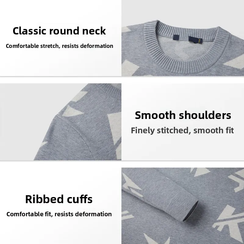 

Thi Knitted Long Sve Men's Sweater round Ne Letter Embroidery Warm Base Layer Wool Sweater for Autumn Winter 4U067