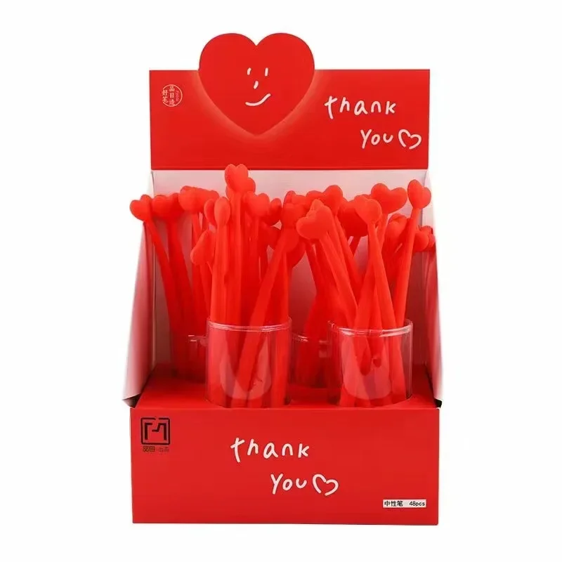 

48 шт., креативная милая ручка в форме сердца, нейтральная ручка, водяная ручка, красные канцелярские принадлежности для студентов любви